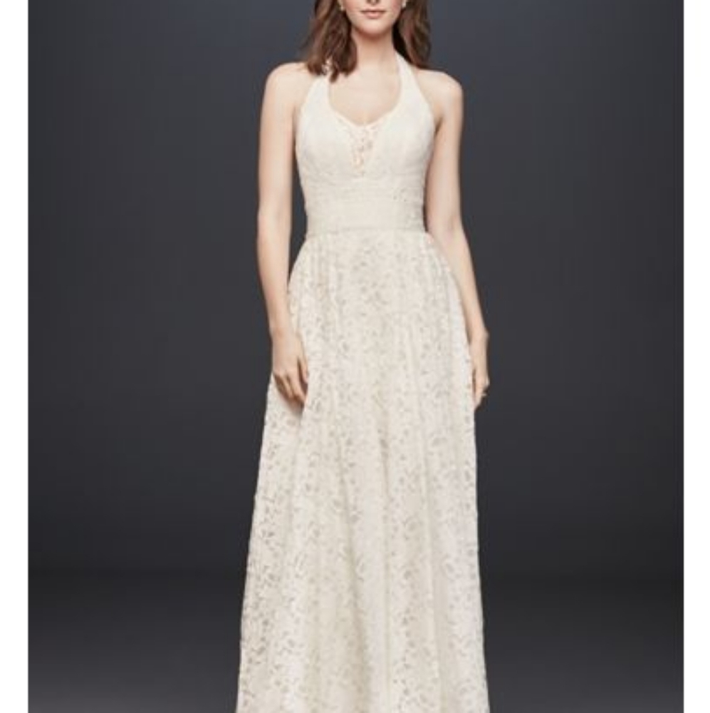 David's Bridal Lace Halter Wedding Dress